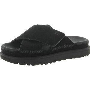 Ugg Womens Goldenstar Black Leather Slip On Platform Sandals Shoes Used